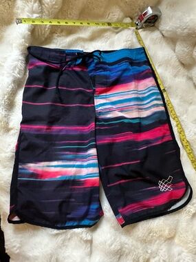 Jed North Large Men's Black Multi-Stripe Swim/Board Shorts